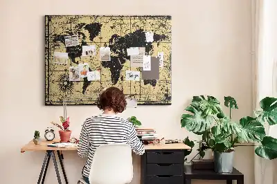 Cork memo board Vintage World Map