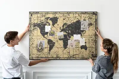 Cork memo board Vintage World Map