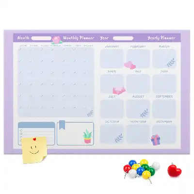 Printed Pink Cork Yearly Memo Planner Board