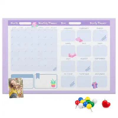 Printed Pink Cork Yearly Memo Planner Board