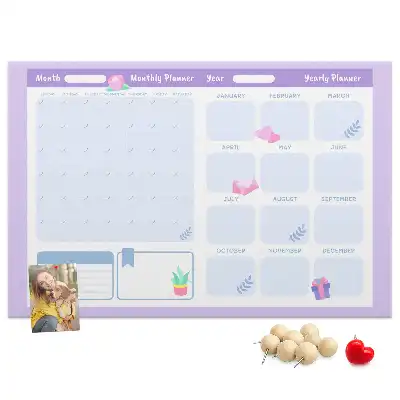 Printed Pink Cork Yearly Memo Planner Board