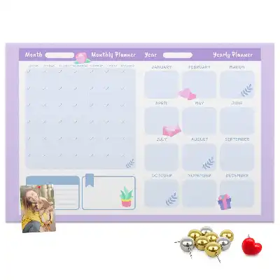 Printed Pink Cork Yearly Memo Planner Board