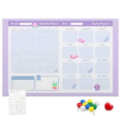 Printed Pink Cork Yearly Memo Planner Board