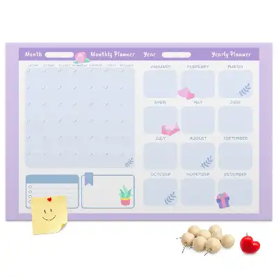 Printed Pink Cork Yearly Memo Planner Board