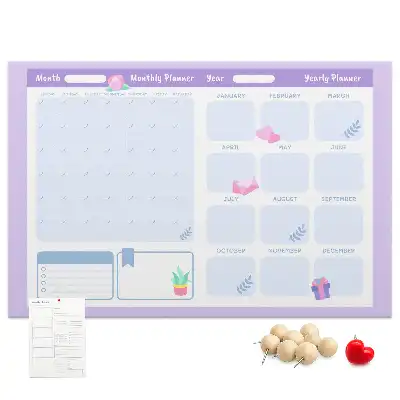 Printed Pink Cork Yearly Memo Planner Board