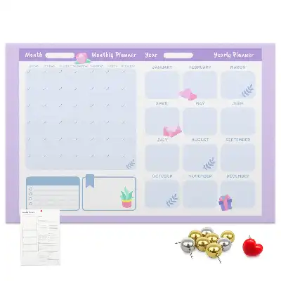 Printed Pink Cork Yearly Memo Planner Board