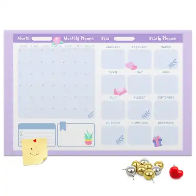 Printed Pink Cork Yearly Memo Planner Board