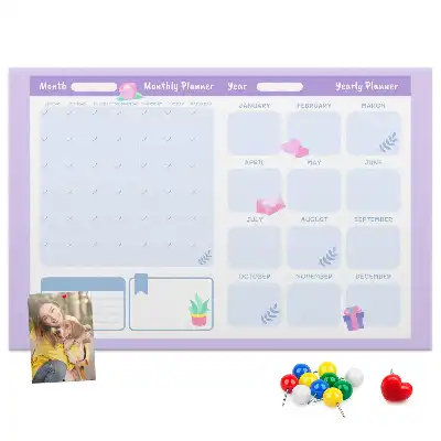 Printed Pink Cork Yearly Memo Planner Board