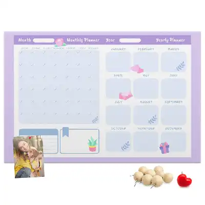 Printed Pink Cork Yearly Memo Planner Board