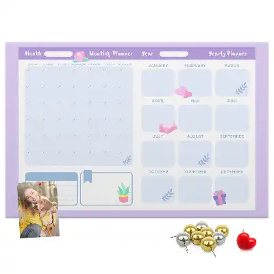 Printed Pink Cork Yearly Memo Planner Board