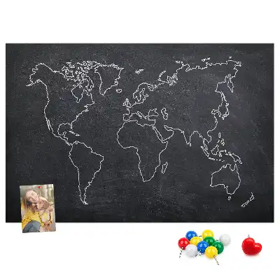 World Map Outline Printed Cork Memo Board