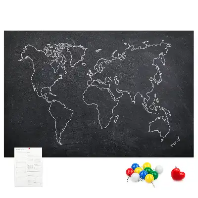 World Map Outline Printed Cork Memo Board