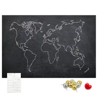World Map Outline Printed Cork Memo Board