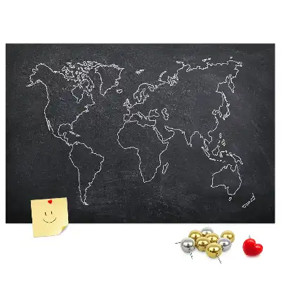 World Map Outline Printed Cork Memo Board