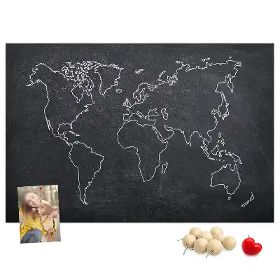 World Map Outline Printed Cork Memo Board