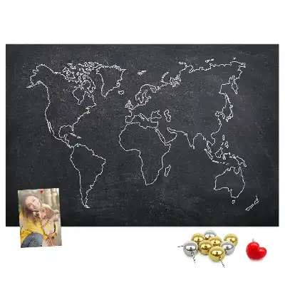 World Map Outline Printed Cork Memo Board