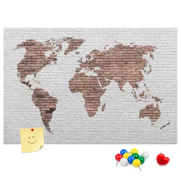 Printed Cork Board World Map in a Brick Design