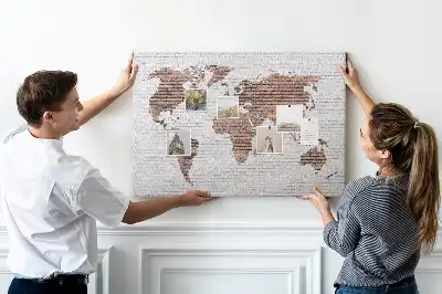 Printed Cork Board World Map in a Brick Design