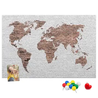Printed Cork Board World Map in a Brick Design