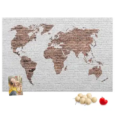 Printed Cork Board World Map in a Brick Design