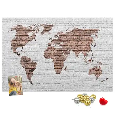 Printed Cork Board World Map in a Brick Design