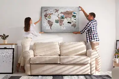 Printed Cork Board World Map in a Brick Design