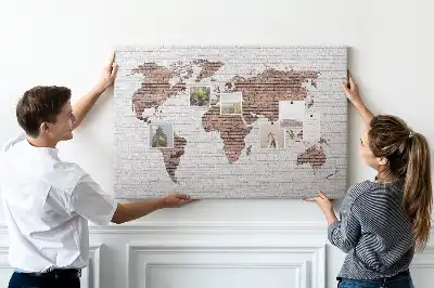 Printed Cork Board World Map in a Brick Design