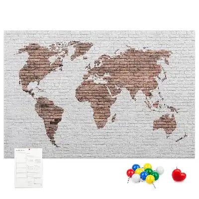 Printed Cork Board World Map in a Brick Design
