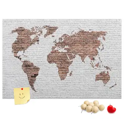 Printed Cork Board World Map in a Brick Design