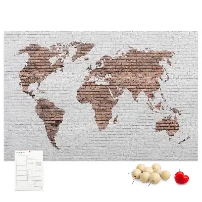 Printed Cork Board World Map in a Brick Design