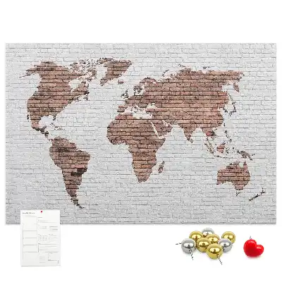 Printed Cork Board World Map in a Brick Design