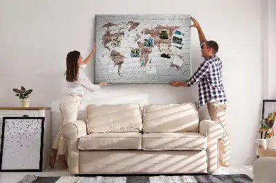 Printed Cork Board World Map in a Brick Design