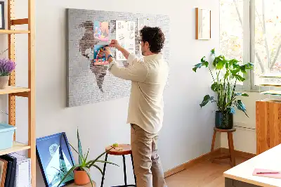 Printed Cork Board World Map in a Brick Design