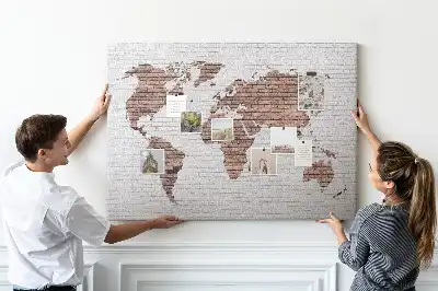 Printed Cork Board World Map in a Brick Design