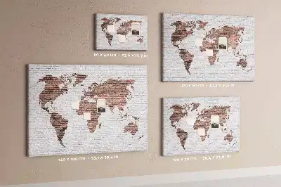 Printed Cork Board World Map in a Brick Design