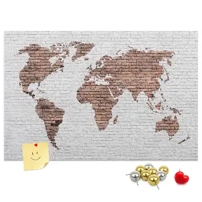 Printed Cork Board World Map in a Brick Design