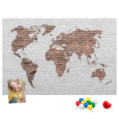 Printed Cork Board World Map in a Brick Design