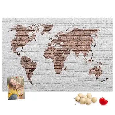 Printed Cork Board World Map in a Brick Design