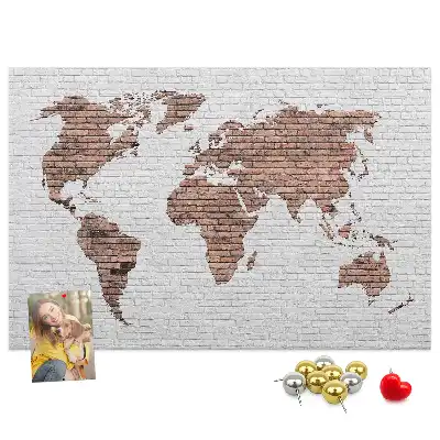 Printed Cork Board World Map in a Brick Design