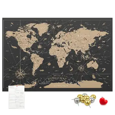 Vintage World Map Printed Cork Memo Board