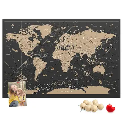 Printed Cork Memo Board Vintage world map