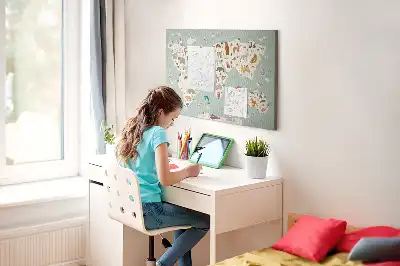 Cork memo board Animal world map