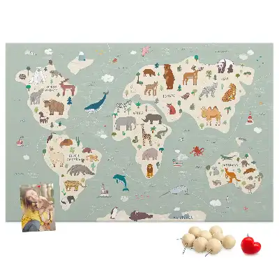 Cork memo board Animal world map