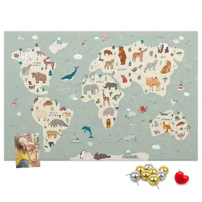 Cork memo board Animal world map
