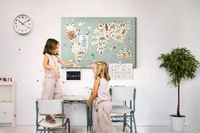 Cork memo board Animal world map