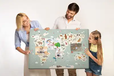 Cork memo board Animal world map