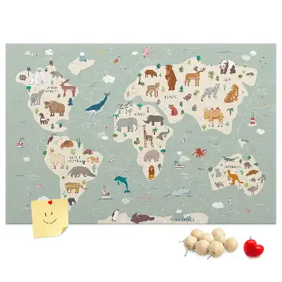 Cork memo board Animal world map
