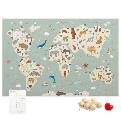 Cork memo board Animal world map