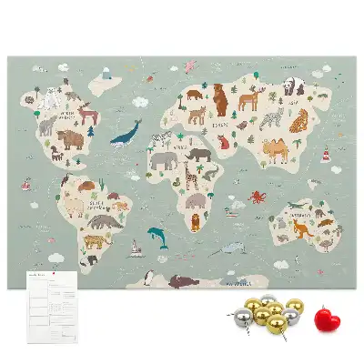Cork memo board Animal world map