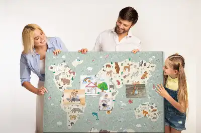 Cork memo board Animal world map